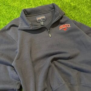 Vintage 90s jansport Navy blue SMU y2k 2000s quarter zip sweatshirt Size small